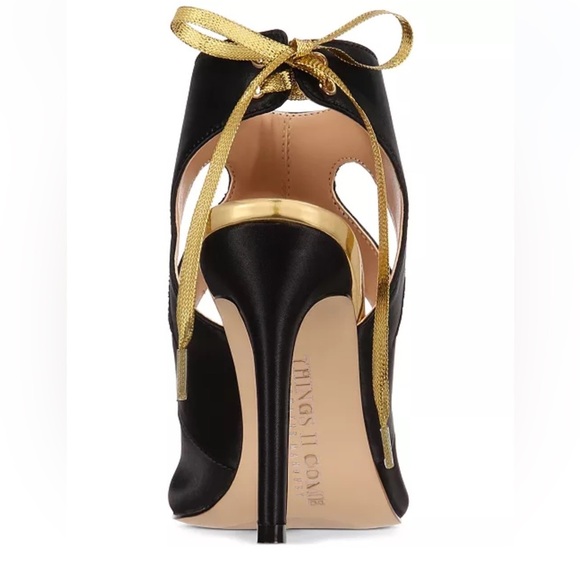 Things II Come Women’s Cutout Ribbon Heels Black Open-Toe Dress Sandals shoes 12 - Picture 8 of 9